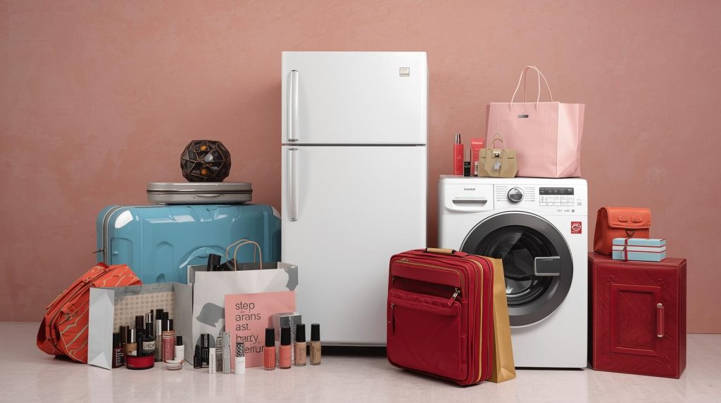 冷蔵庫・洗濯機・旅行鞄・コスメ